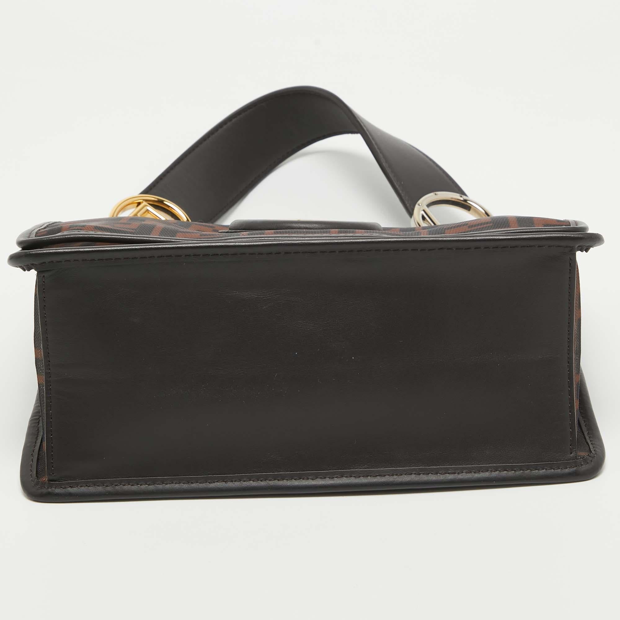 Fendi Black/Brown FF Mesh and Leather Kan I Shoulder Bag For Sale 5
