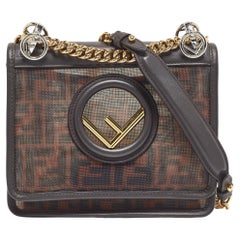 Fendi Black/Brown FF Mesh Nylon and Leather Mini Kan I Shoulder Bag