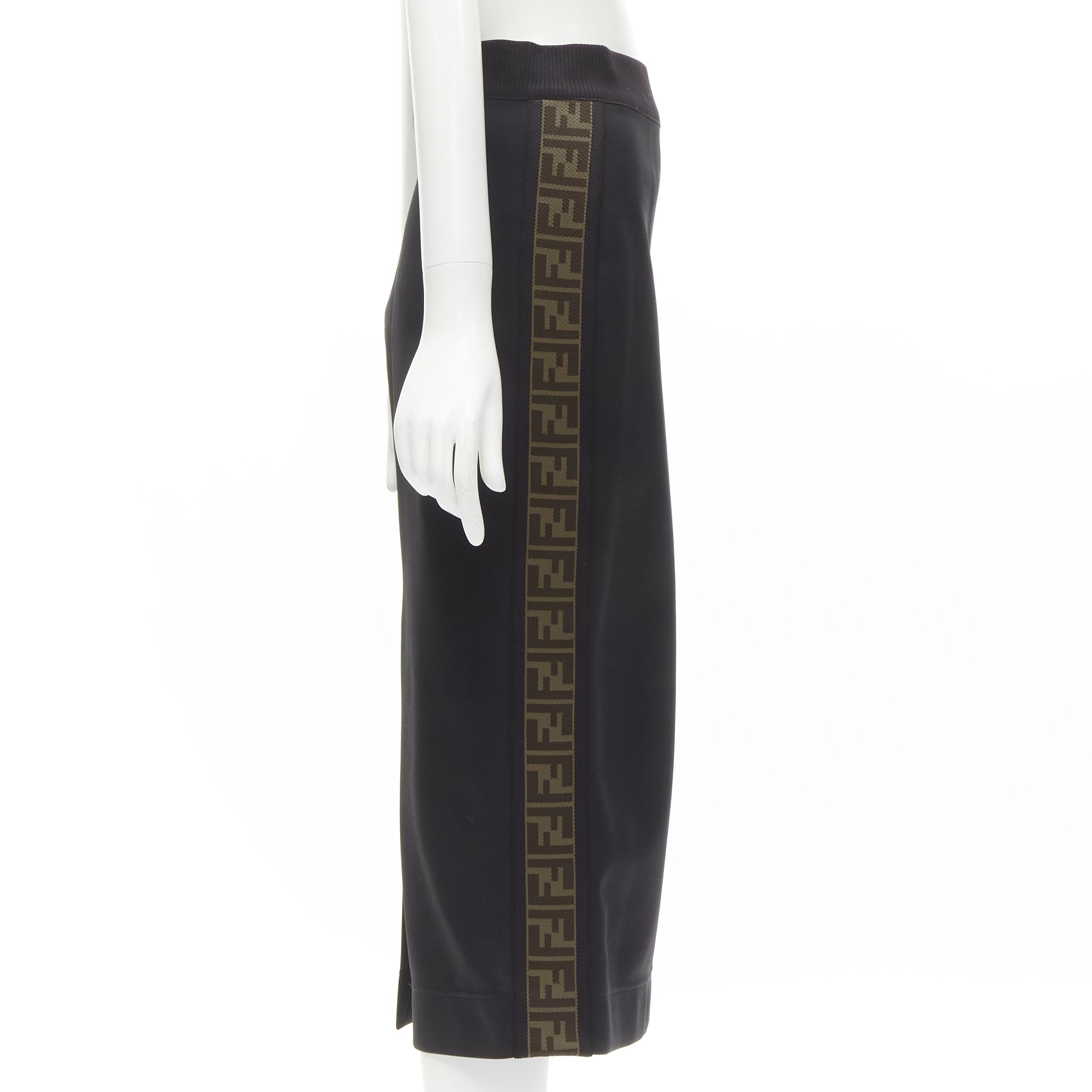 Black FENDI black brown FF Zucca monogram trim knee length skirt IT42 M For Sale