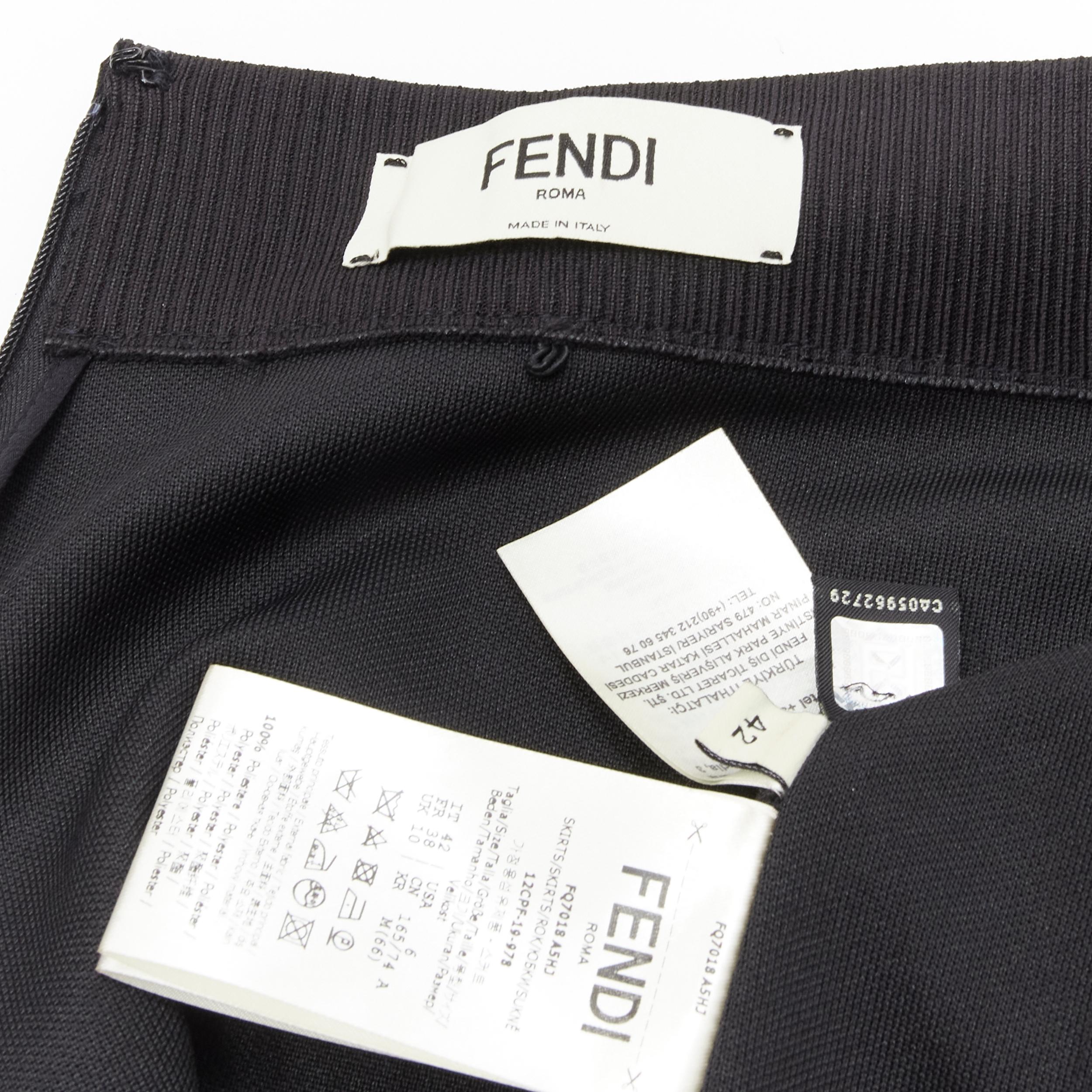 FENDI black brown FF Zucca monogram trim knee length skirt IT42 M For Sale 2