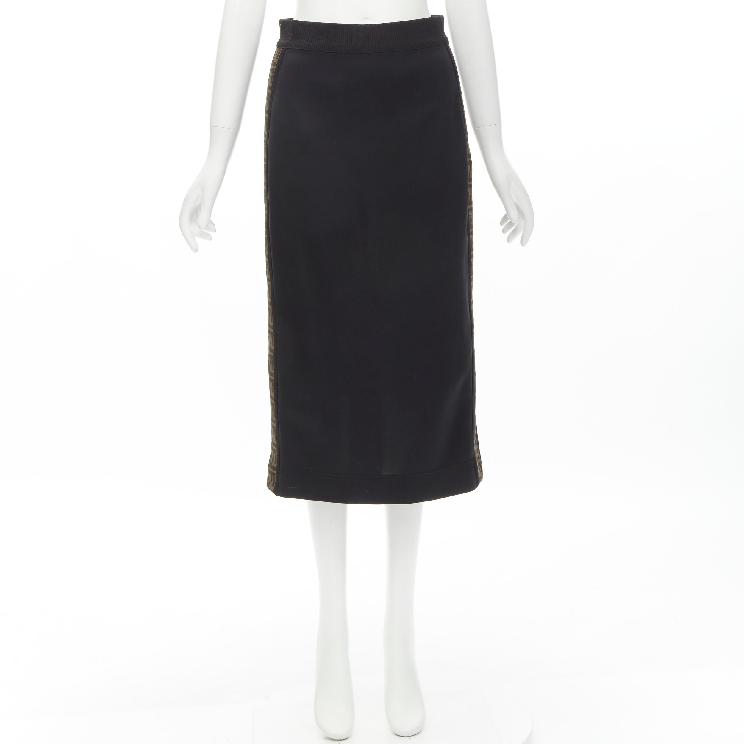 FENDI black brown FF Zucca monogram trim knee length skirt IT42 M For Sale 3