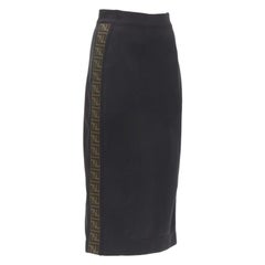 FENDI black brown FF Zucca monogram trim knee length skirt IT42 M