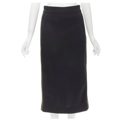 FENDI black brown FF Zucca monogram trim knee length skirt IT42 M