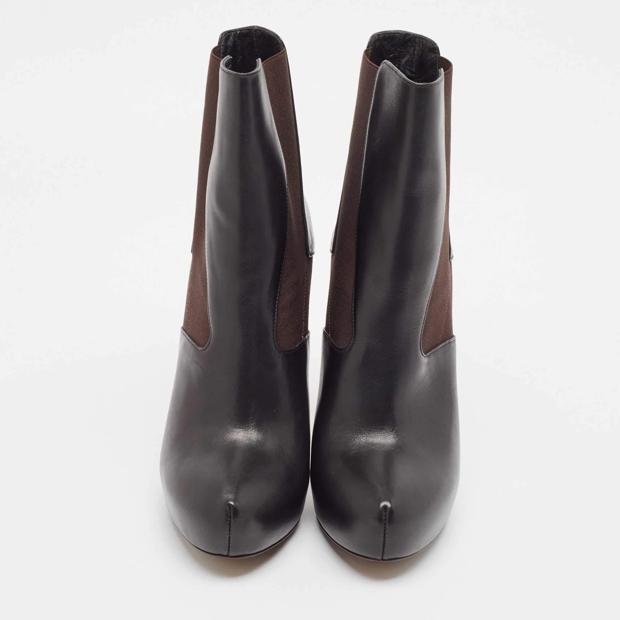 Noir Fendi - Bottines à plateforme en cuir et tissu stretch noir et brun - Taille 40