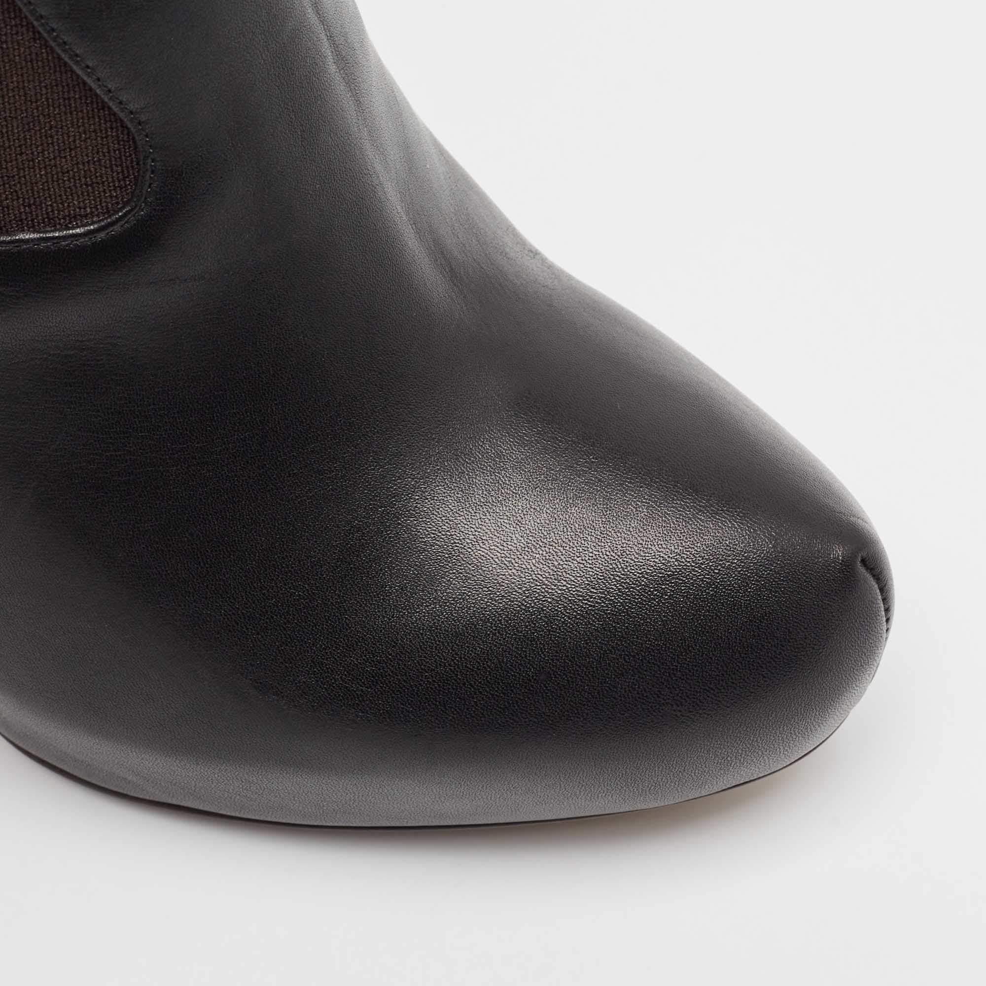 Fendi - Bottines à plateforme en cuir et tissu stretch noir et brun - Taille 40 3