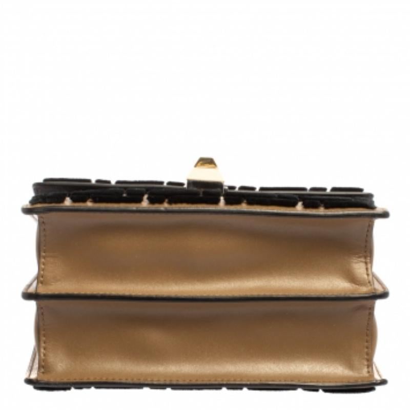 Fendi Black/Brown Leather and Velvet Small Kan I Chain Shoulder Bag For Sale 7