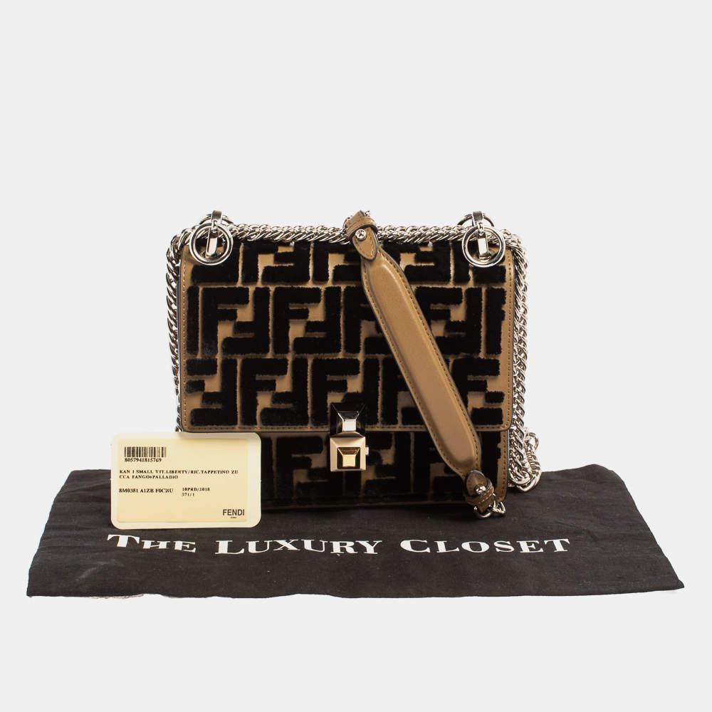 Fendi Black/Brown Leather and Velvet Small Kan I Chain Shoulder Bag For Sale 10