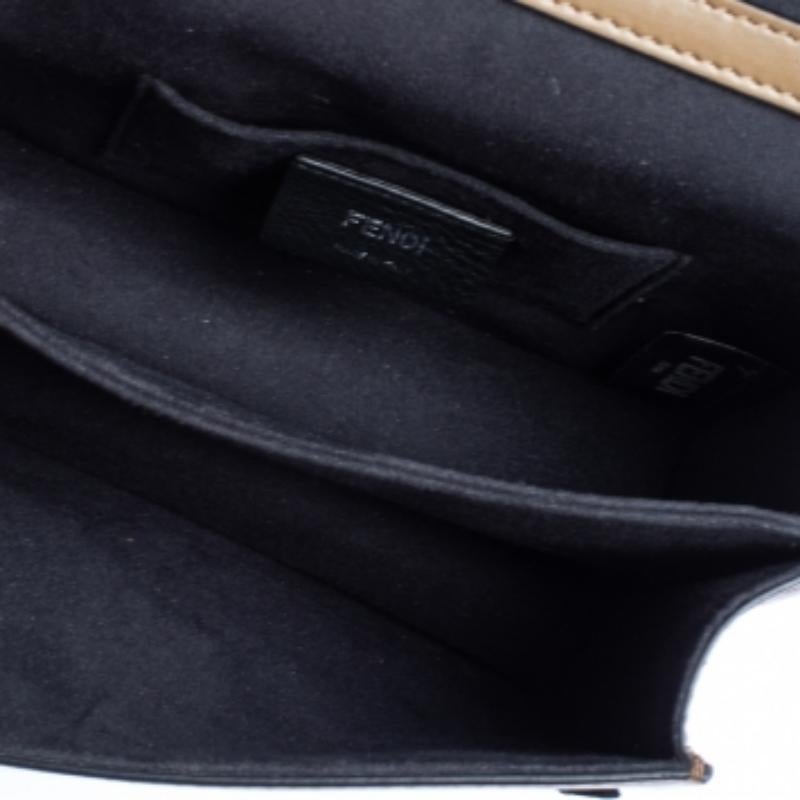 Women's Fendi Black/Brown Leather and Velvet Small Kan I Chain Shoulder Bag For Sale