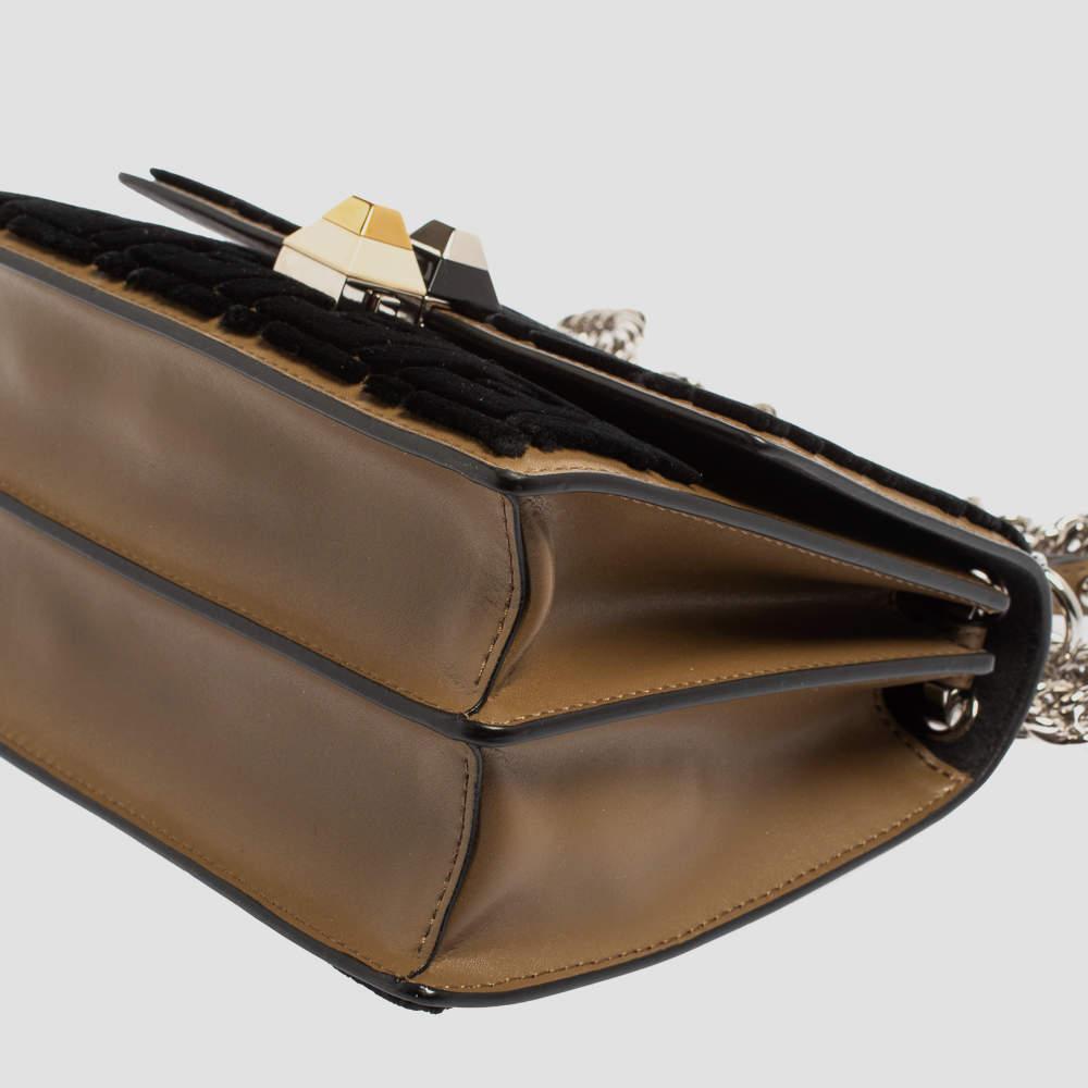 Fendi Black/Brown Leather and Velvet Small Kan I Chain Shoulder Bag In Good Condition For Sale In Dubai, Al Qouz 2