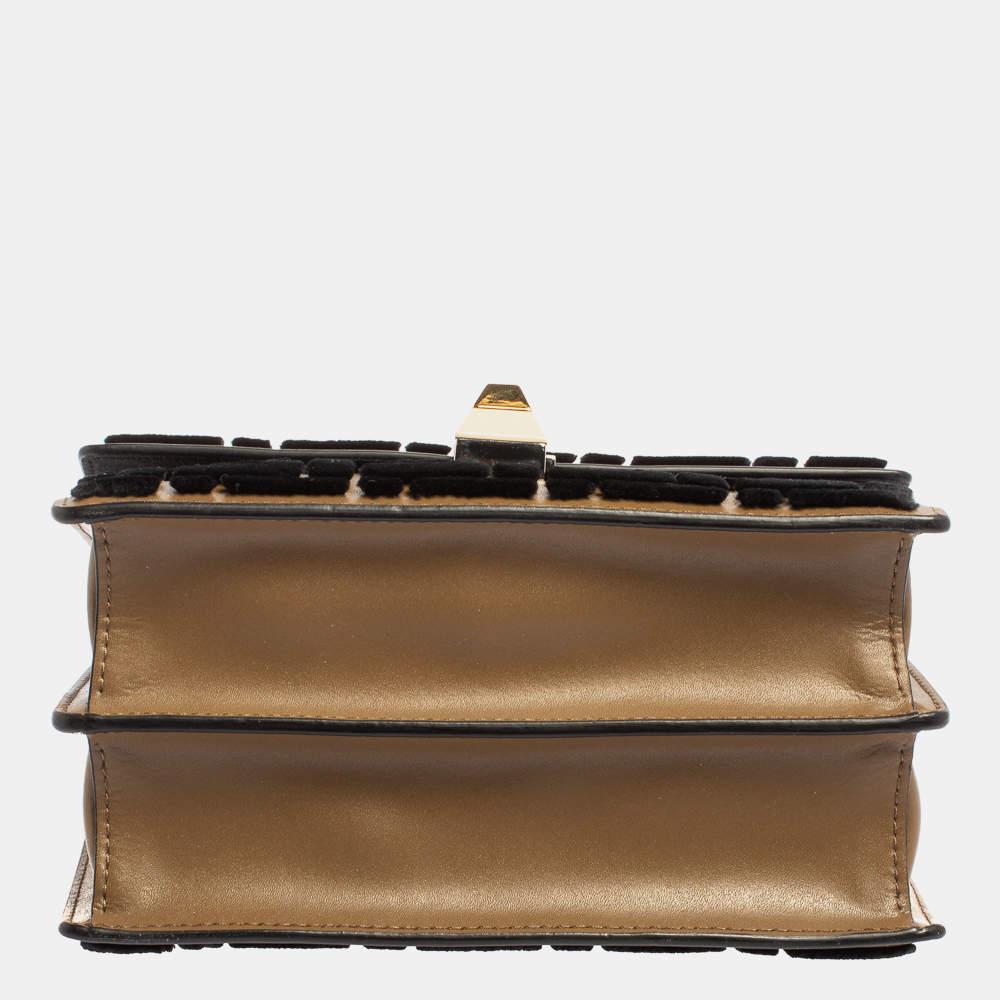Fendi Black/Brown Leather and Velvet Small Kan I Chain Shoulder Bag For Sale 1