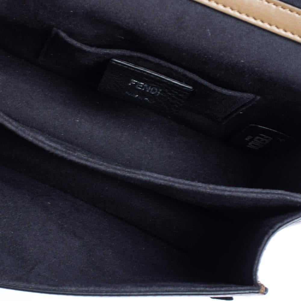 Fendi Black/Brown Leather and Velvet Small Kan I Chain Shoulder Bag For Sale 3