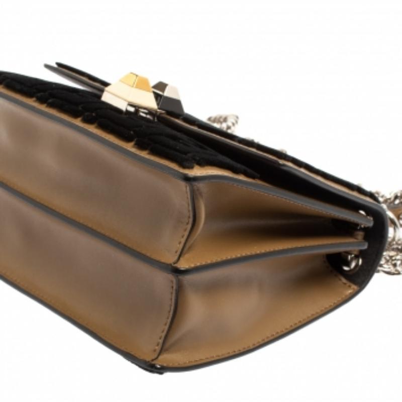 Fendi Black/Brown Leather and Velvet Small Kan I Chain Shoulder Bag For Sale 5