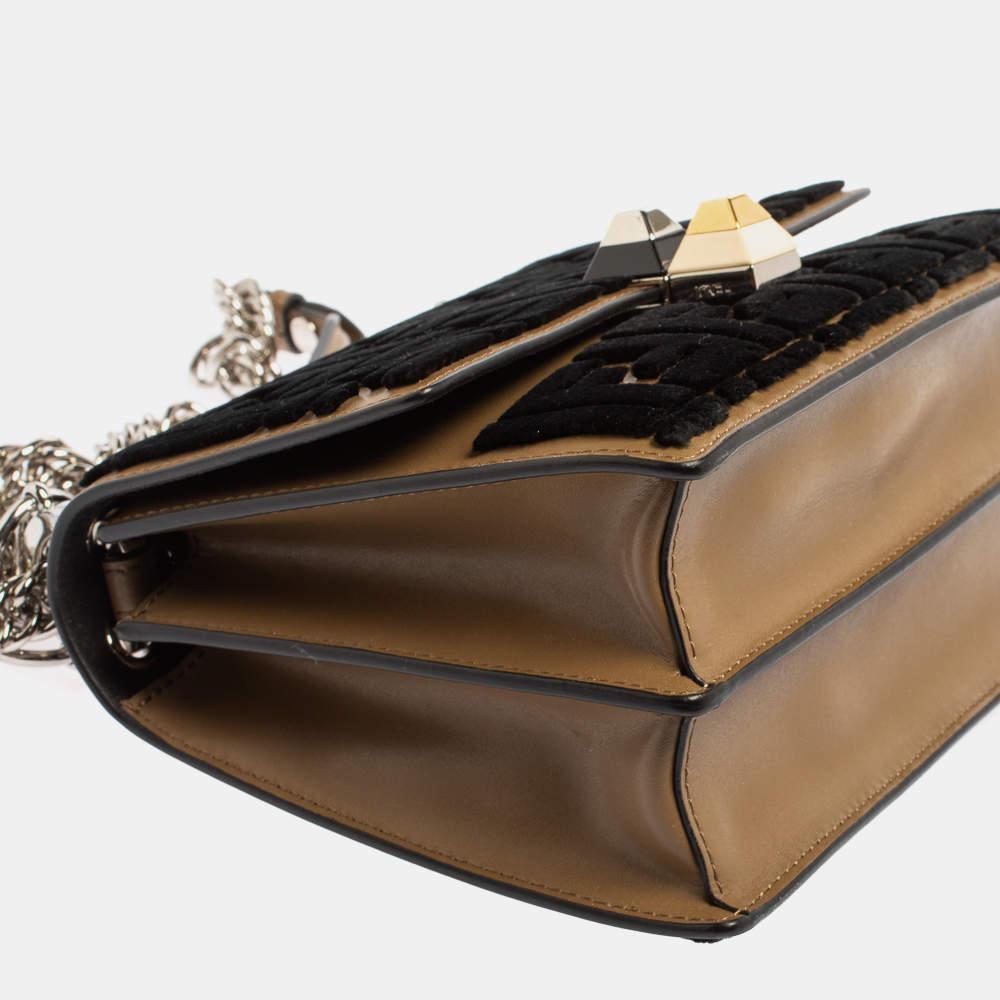 Fendi Black/Brown Leather and Velvet Small Kan I Chain Shoulder Bag For Sale 4