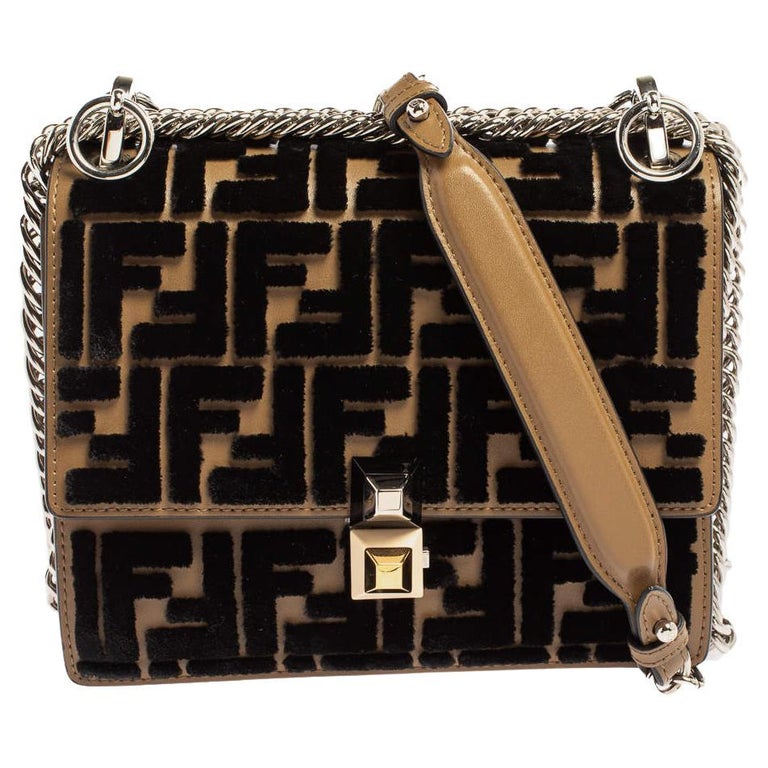 FENDI KANI 19 BAG IN BLACK MIX CHOCOLATE BROWN CALFSKIN WITH GOLD HARDWARE