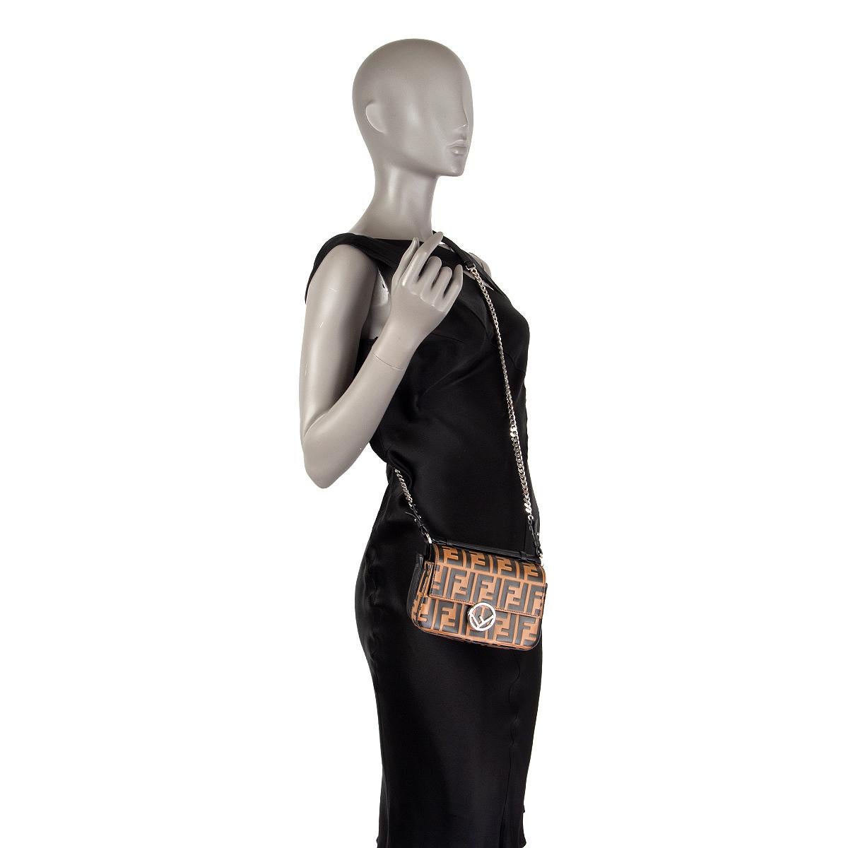 Women's FENDI black & brown leather ZUCCA LOGO MICRO BAGUETTE Shoulder Bag