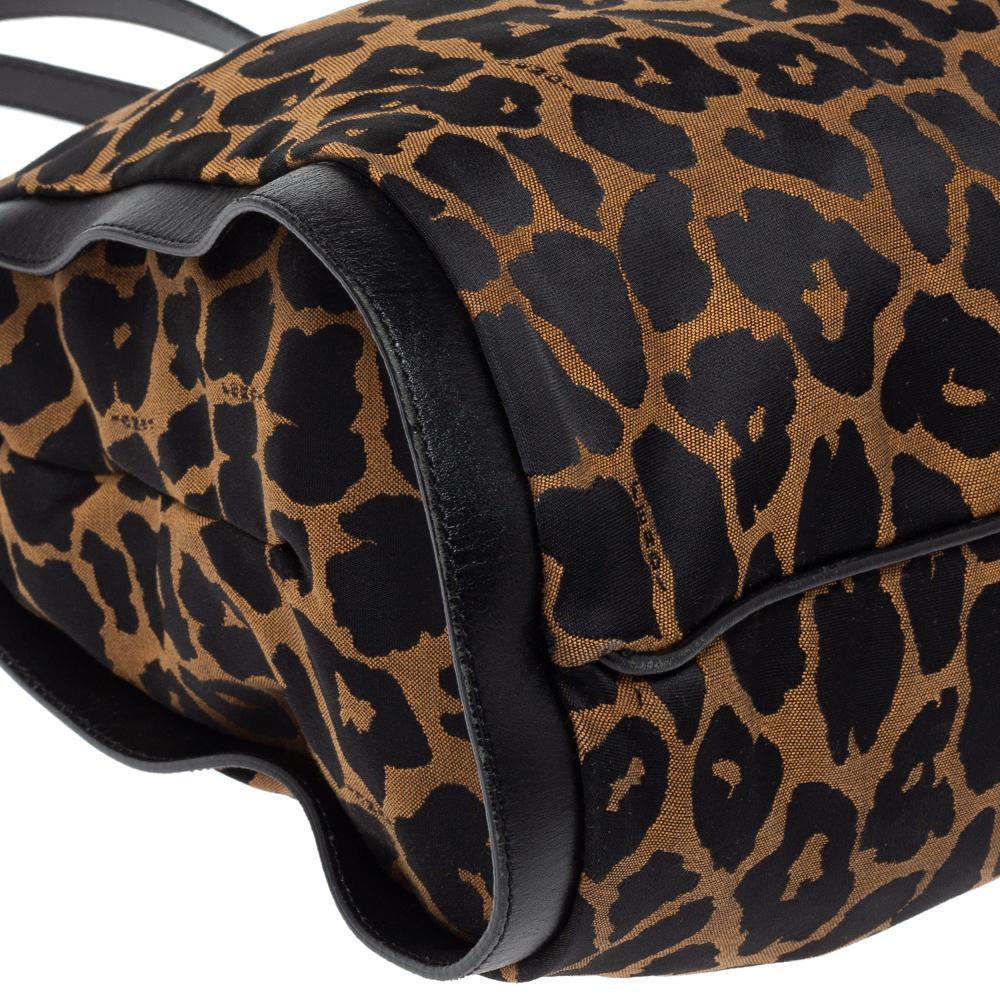 Fendi Black/Brown Leopard Print Canvas and Leather Chef Tote 4