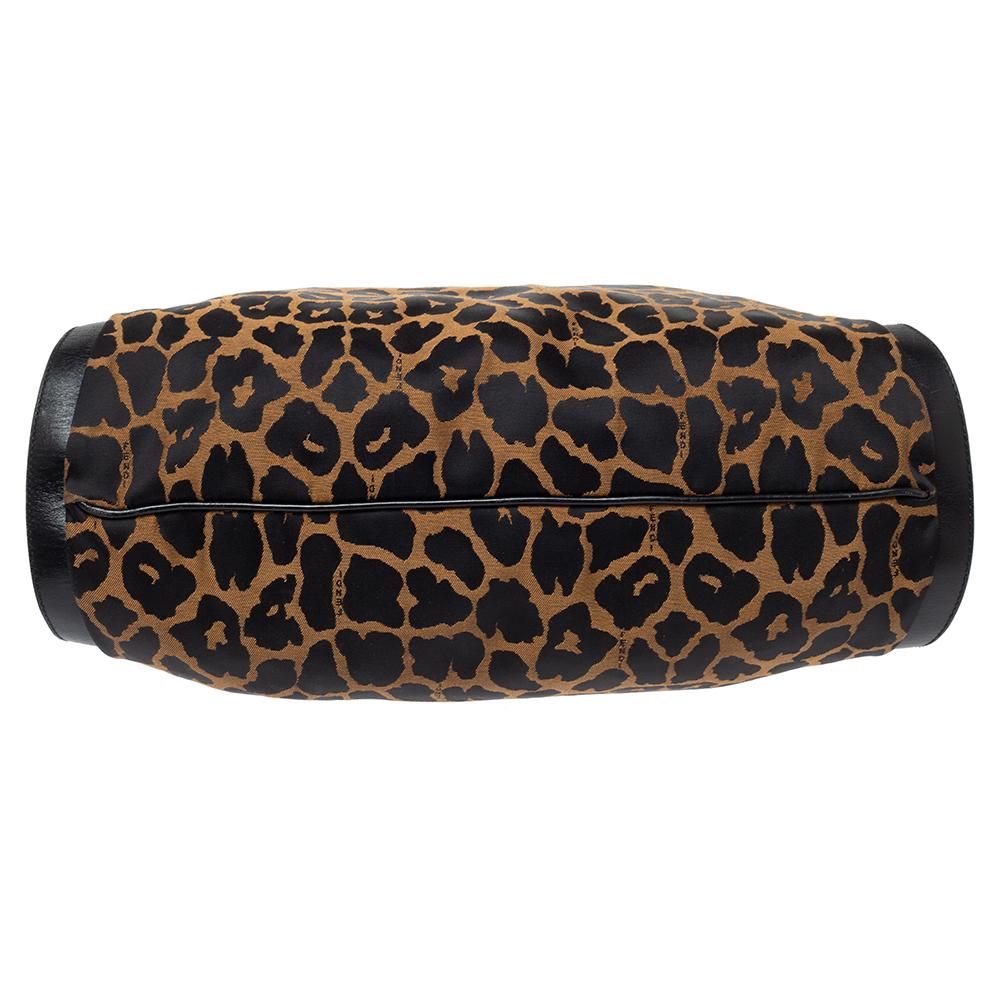 Donna Fendi Tote Chef in tela e pelle con stampa leopardo nero/marrone