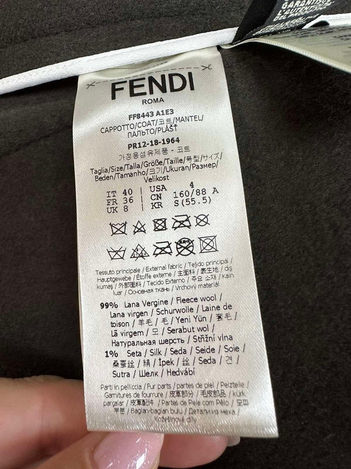 Fendi Black Brown Logo Print Wool Fur Trim Coat For Sale 3