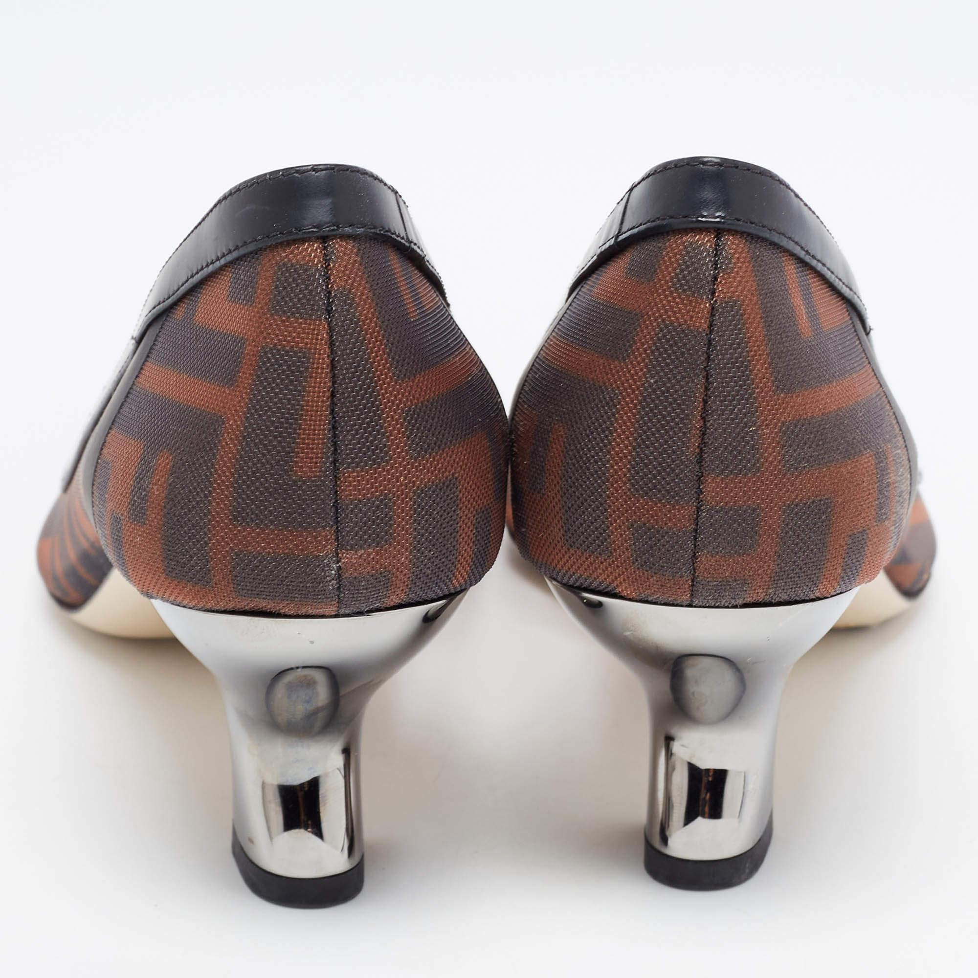 Fendi Black/Brown Mesh And Leather Trim Colibri Pointed Toe Pumps Size 37 In Good Condition In Dubai, Al Qouz 2