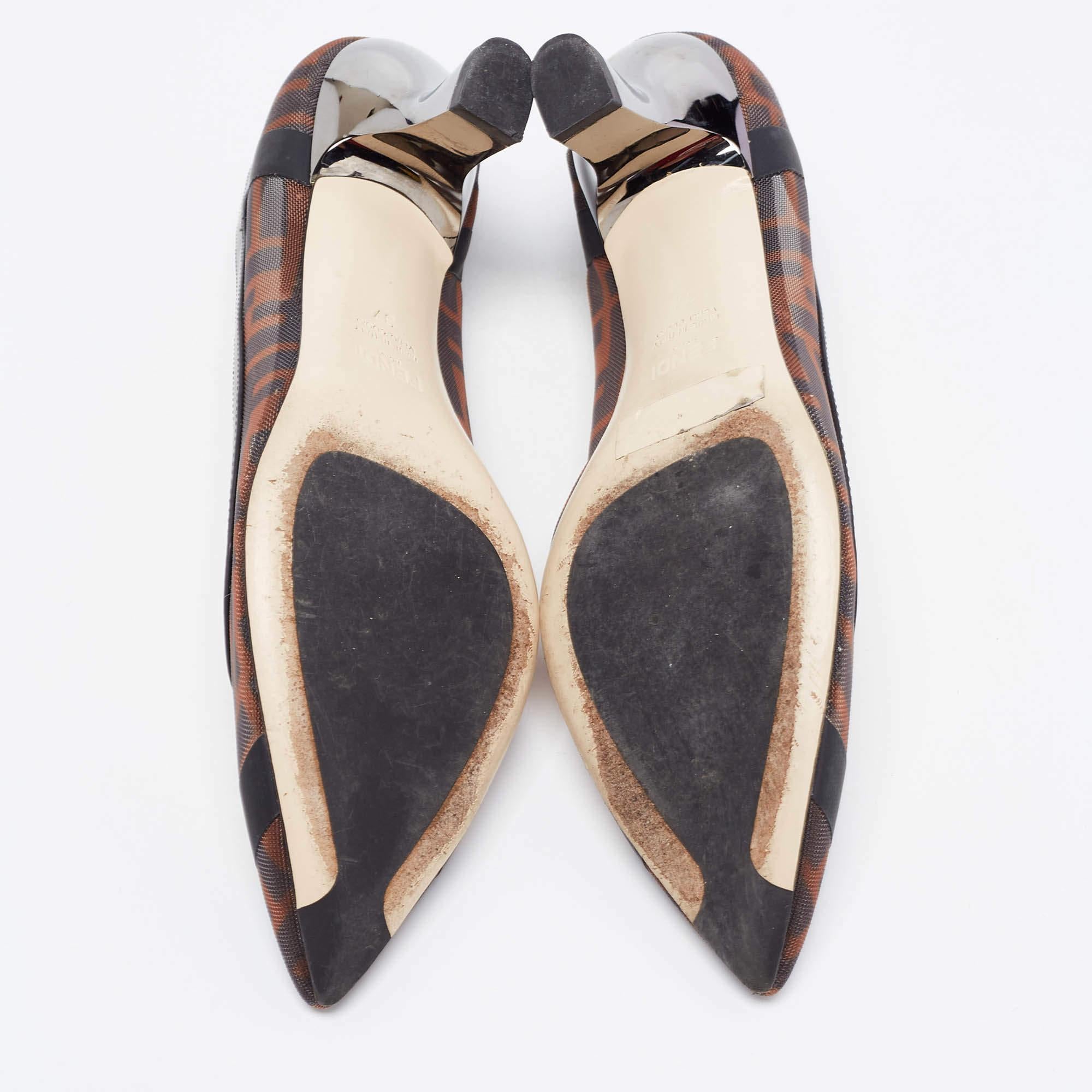 Fendi Black/Brown Mesh And Leather Trim Colibri Pointed Toe Pumps Size 37 5