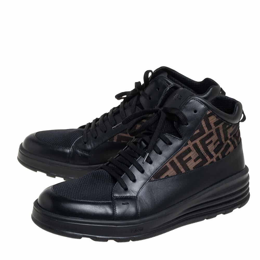 Men's Fendi Black/Brown Mesh And Zucca Canvas High Top Sneakers Size 45