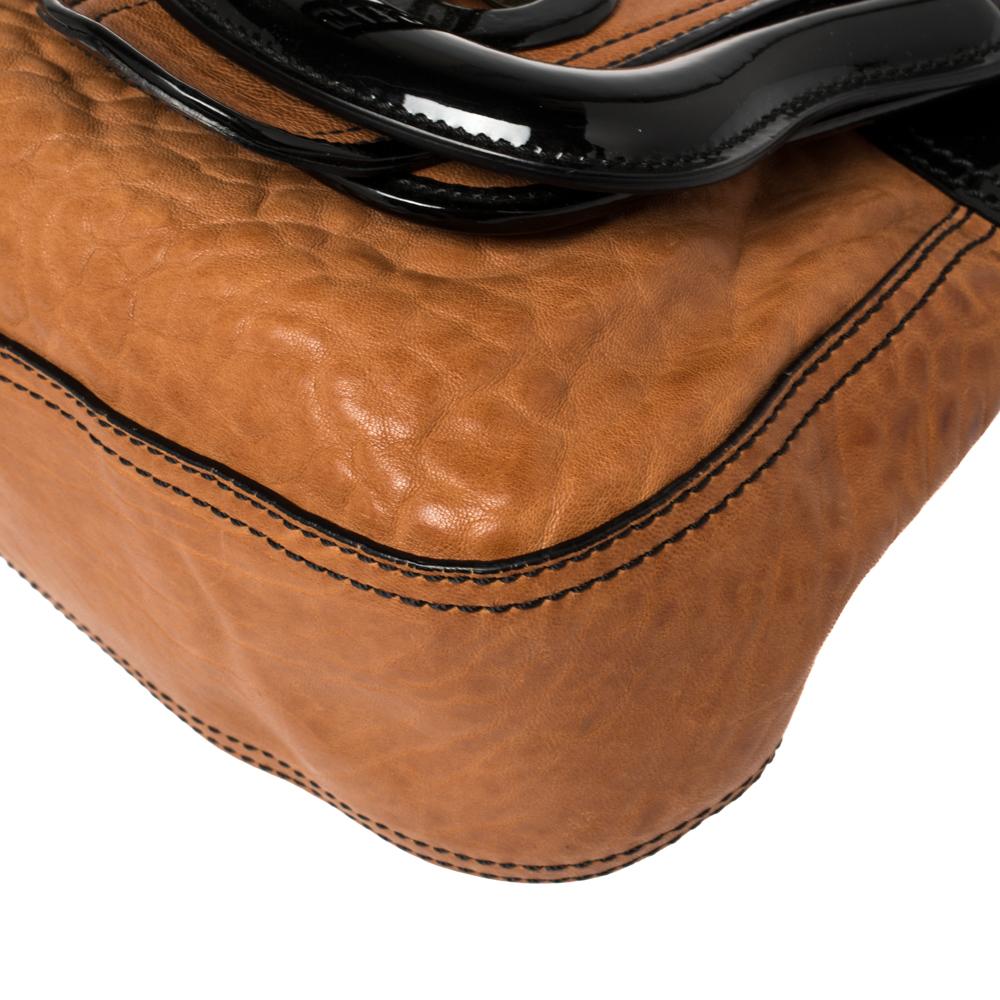 Fendi Black/Brown Patent and Leather B Shoulder Bag 6