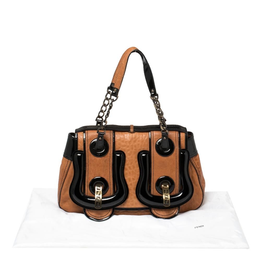 Fendi Black/Brown Patent and Leather B Shoulder Bag 11