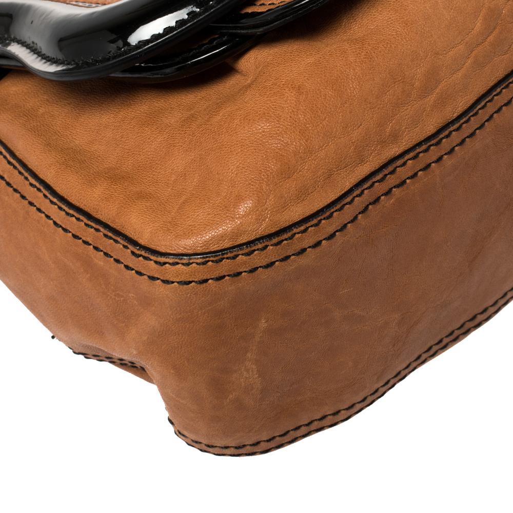 Fendi Black/Brown Patent and Leather B Shoulder Bag 3