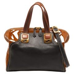 Fendi Black/Brown Patent and Leather Small Chameleon Satchel