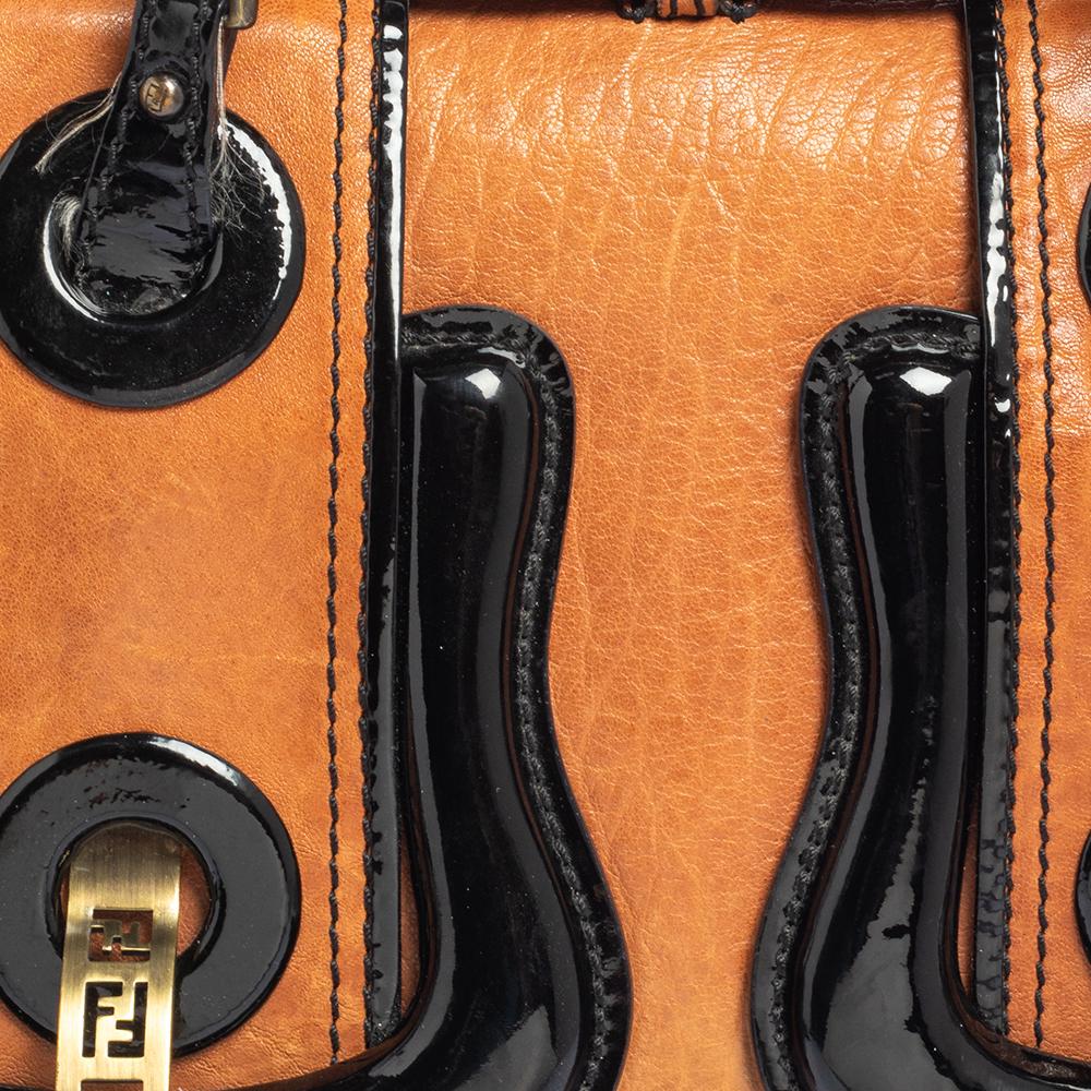 Fendi Black/Brown Patent Leather and Leather B Shoulder Bag 2