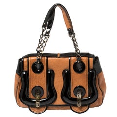 Fendi Black/Brown Patent Leather and Leather B Shoulder Bag