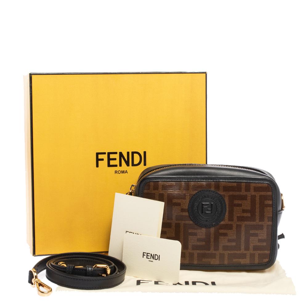 Fendi Black Brown Zucca Coated Canvas and Leather Mini Camera Bag 5