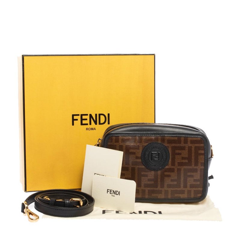 Fendi Black Brown Zucca Coated Canvas and Leather Mini Camera Bag