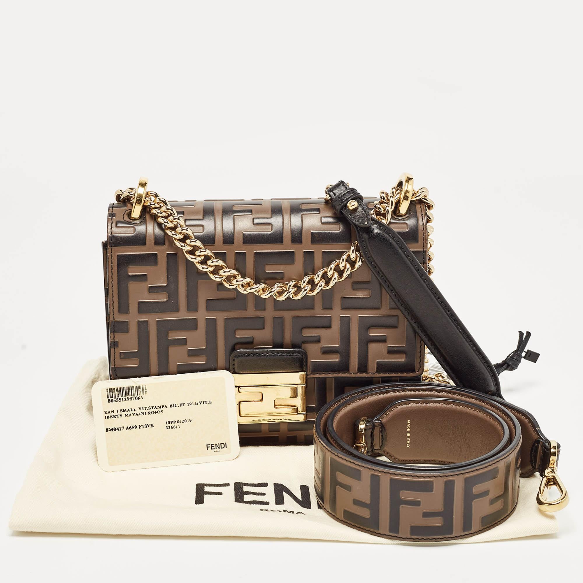Fendi Black/Brown Zucca Embossed Leather Small Kan U Shoulder Bag For Sale 15