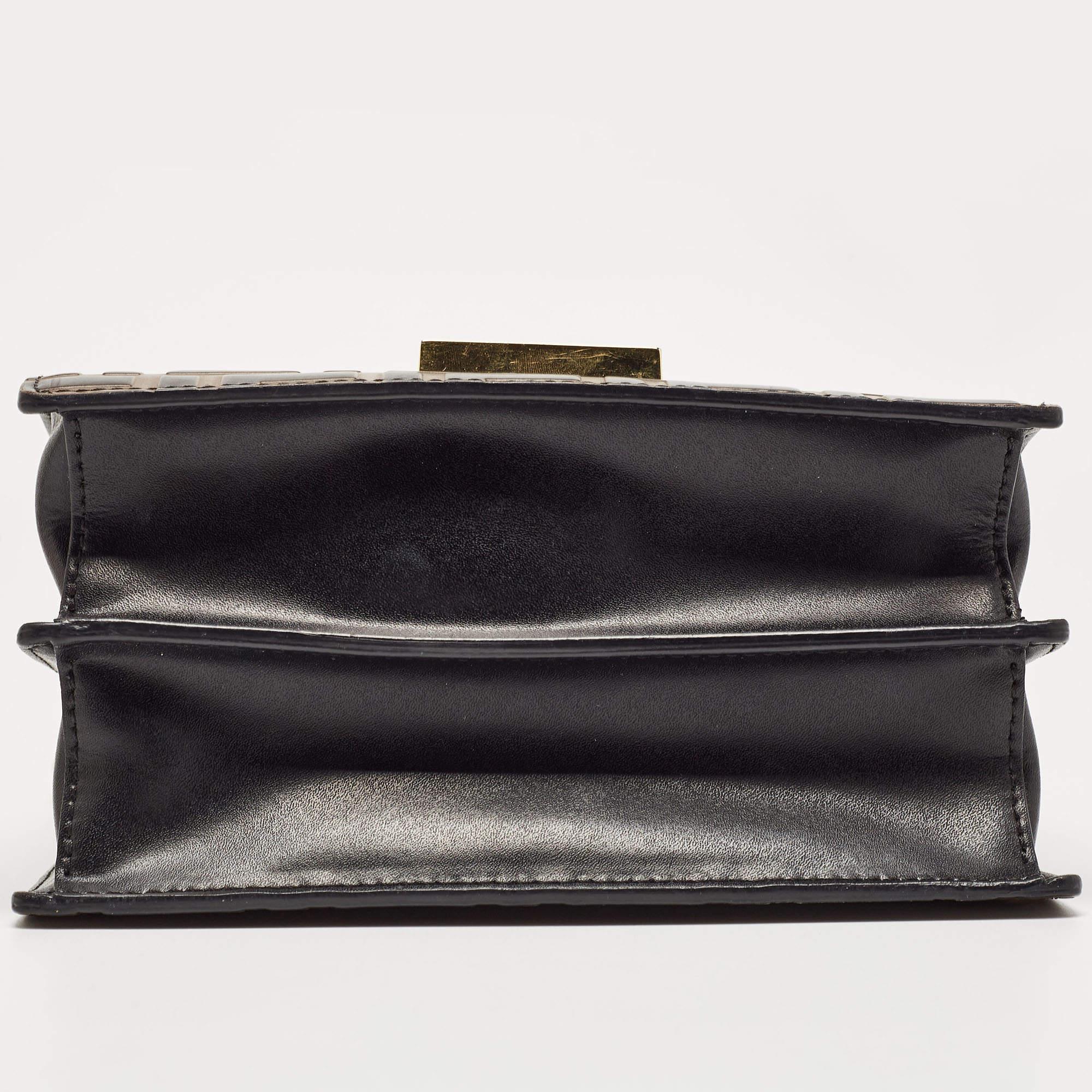 Fendi Black/Brown Zucca Embossed Leather Small Kan U Shoulder Bag In Good Condition For Sale In Dubai, Al Qouz 2