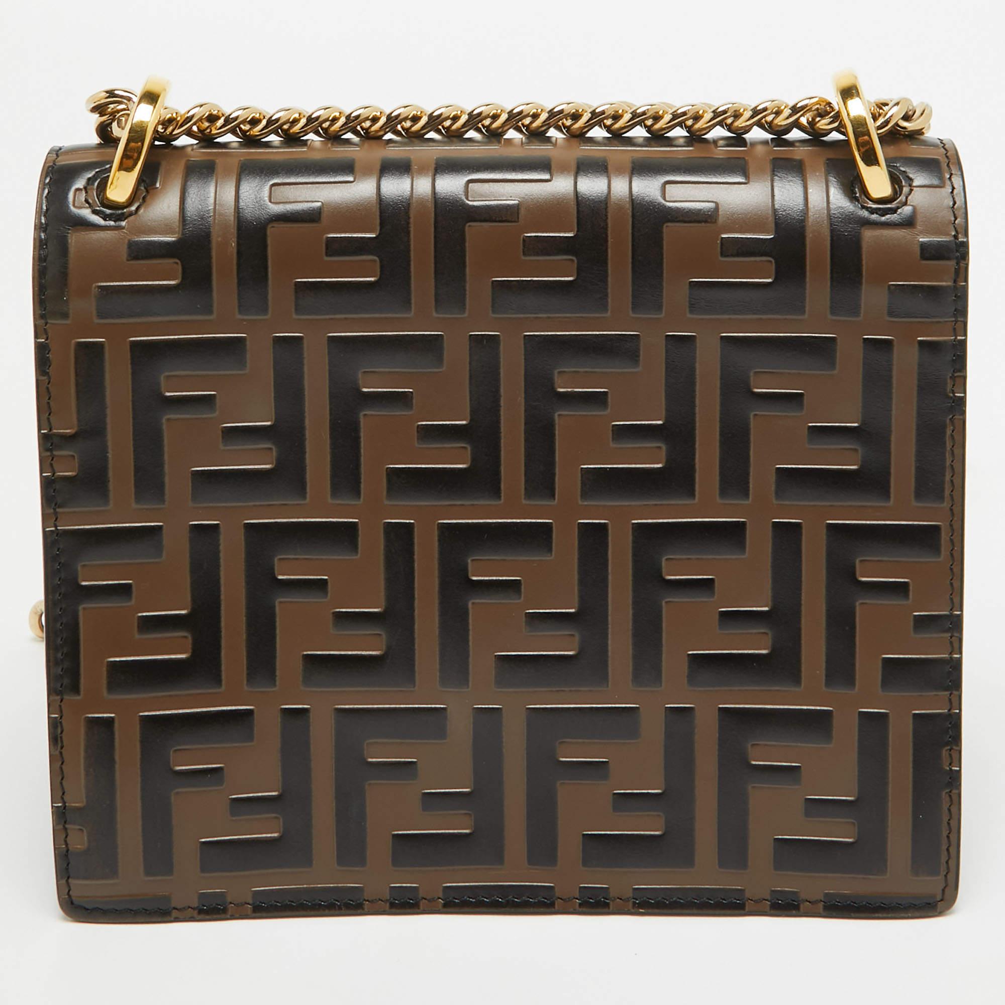Women's Fendi Black/Brown Zucca Embossed Leather Small Kan U Shoulder Bag