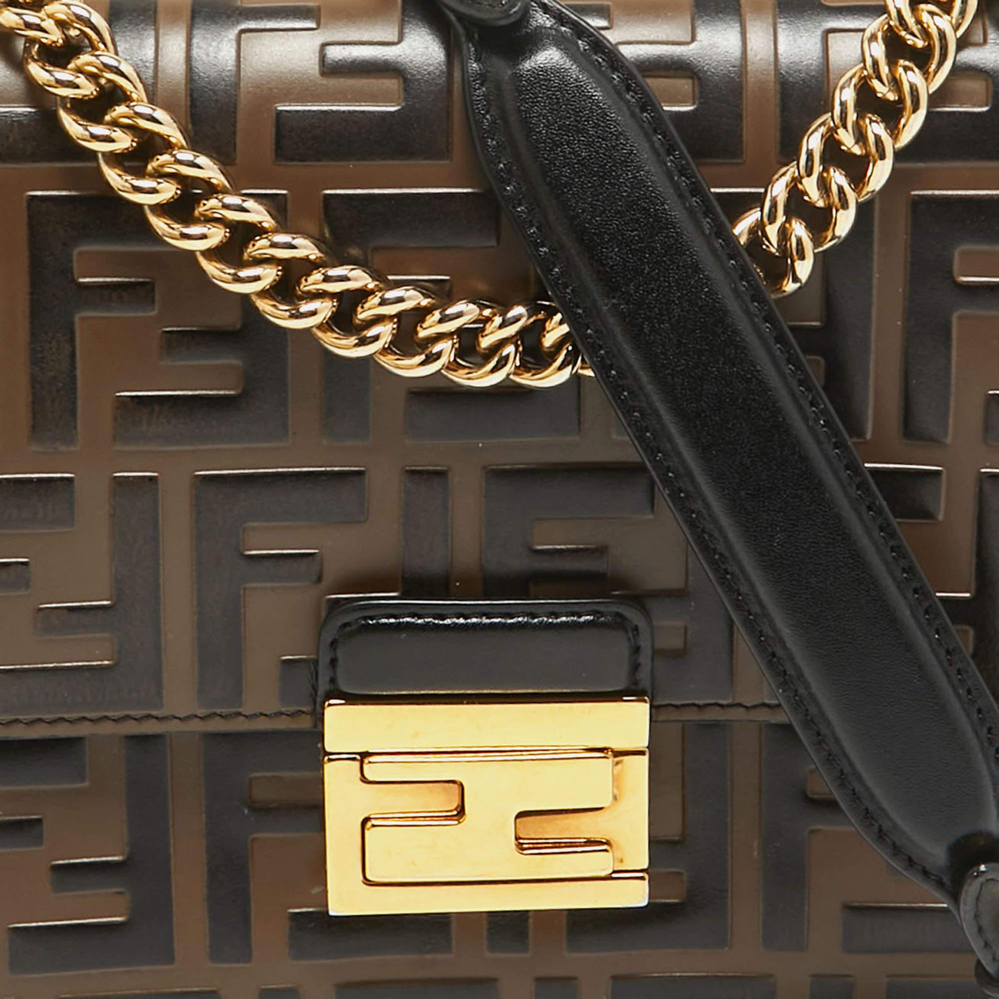 Fendi Black/Brown Zucca Embossed Leather Small Kan U Shoulder Bag 1