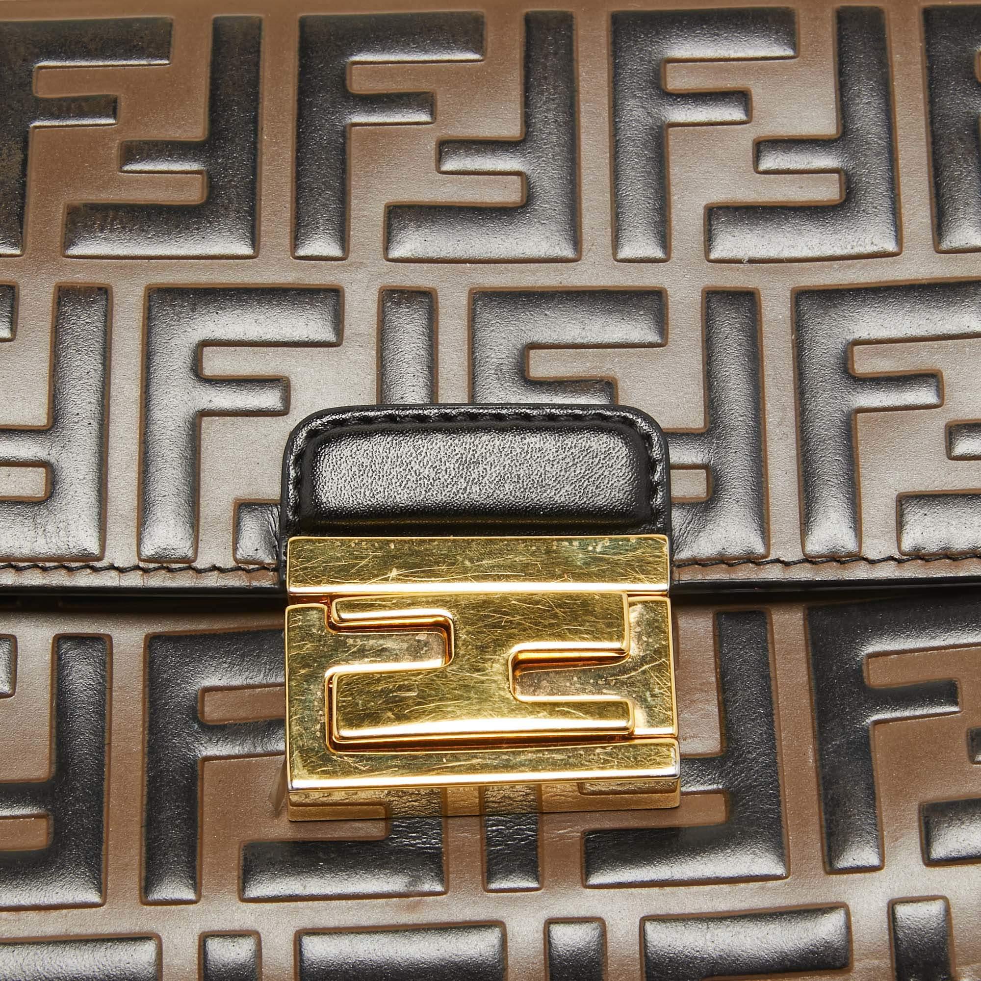 Fendi Black/Brown Zucca Embossed Leather Small Kan U Shoulder Bag 2