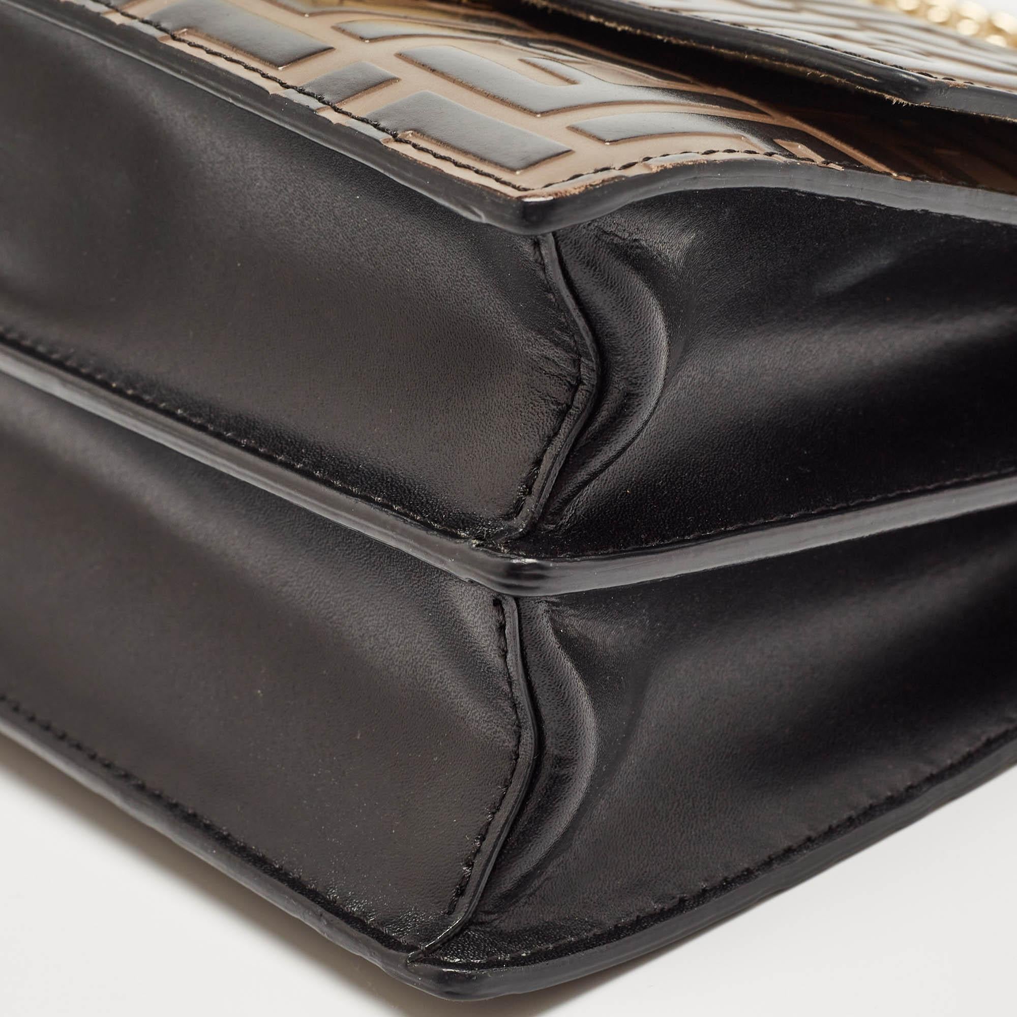 Fendi Black/Brown Zucca Embossed Leather Small Kan U Shoulder Bag For Sale 3