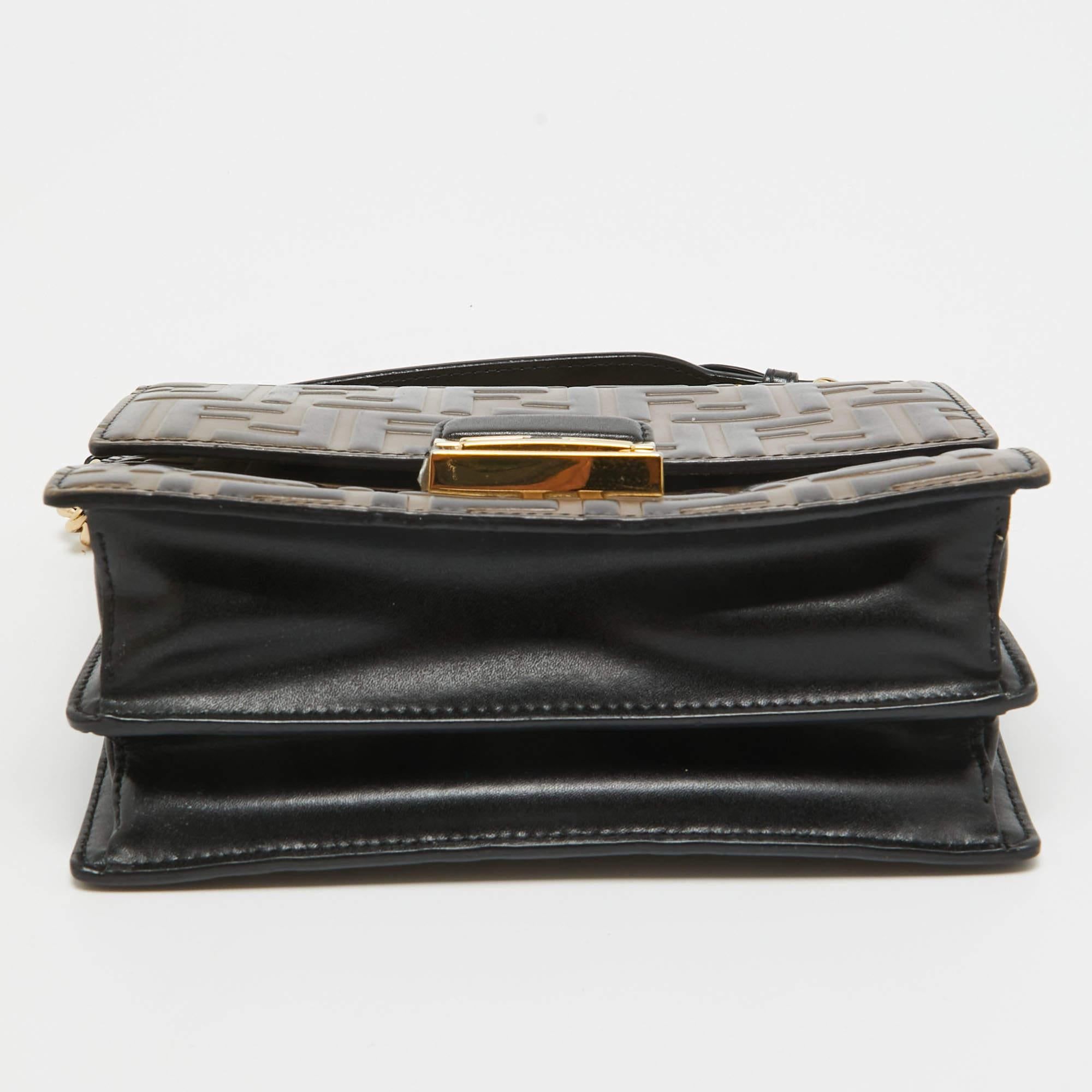 Fendi Black/Brown Zucca Embossed Leather Small Kan U Shoulder Bag 4