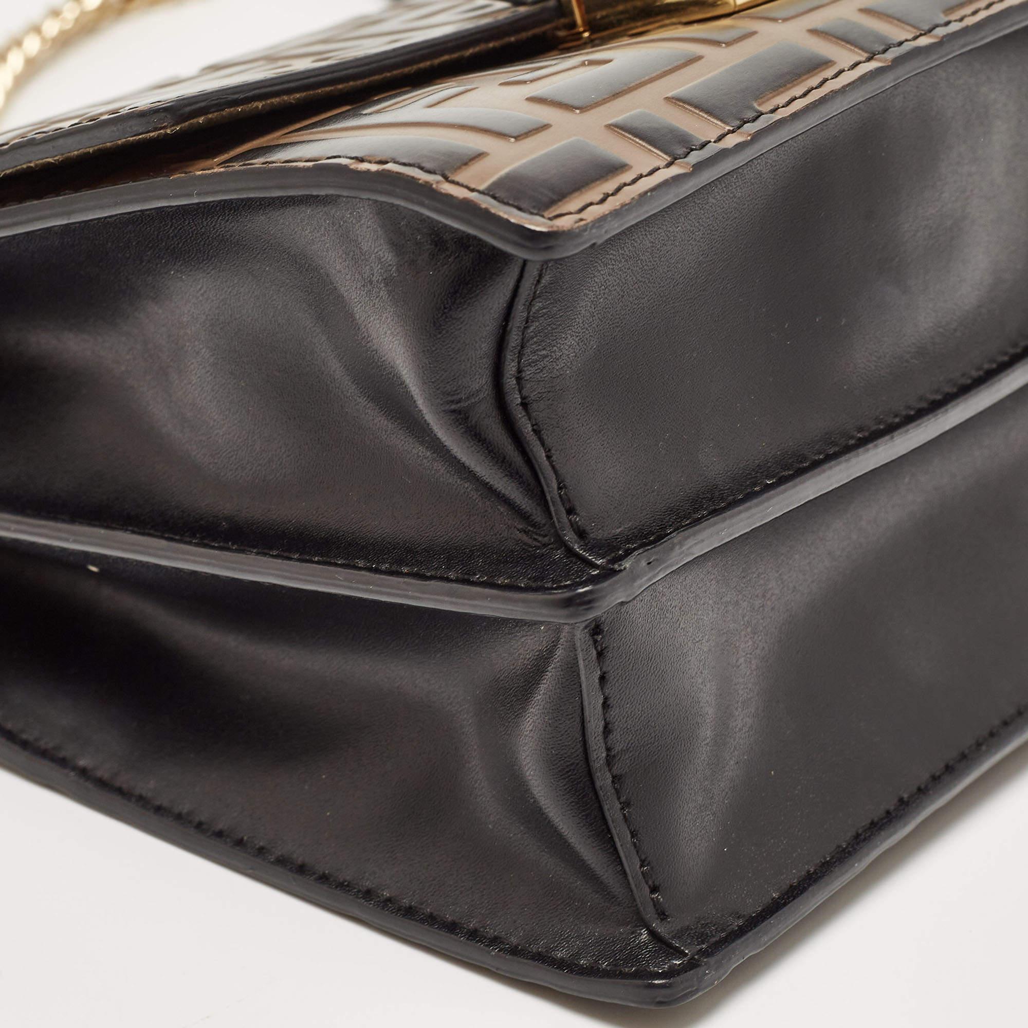 Fendi Black/Brown Zucca Embossed Leather Small Kan U Shoulder Bag For Sale 4