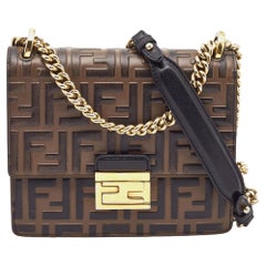 Fendi Black/Brown Zucca Embossed Leather Small Kan U Shoulder Bag