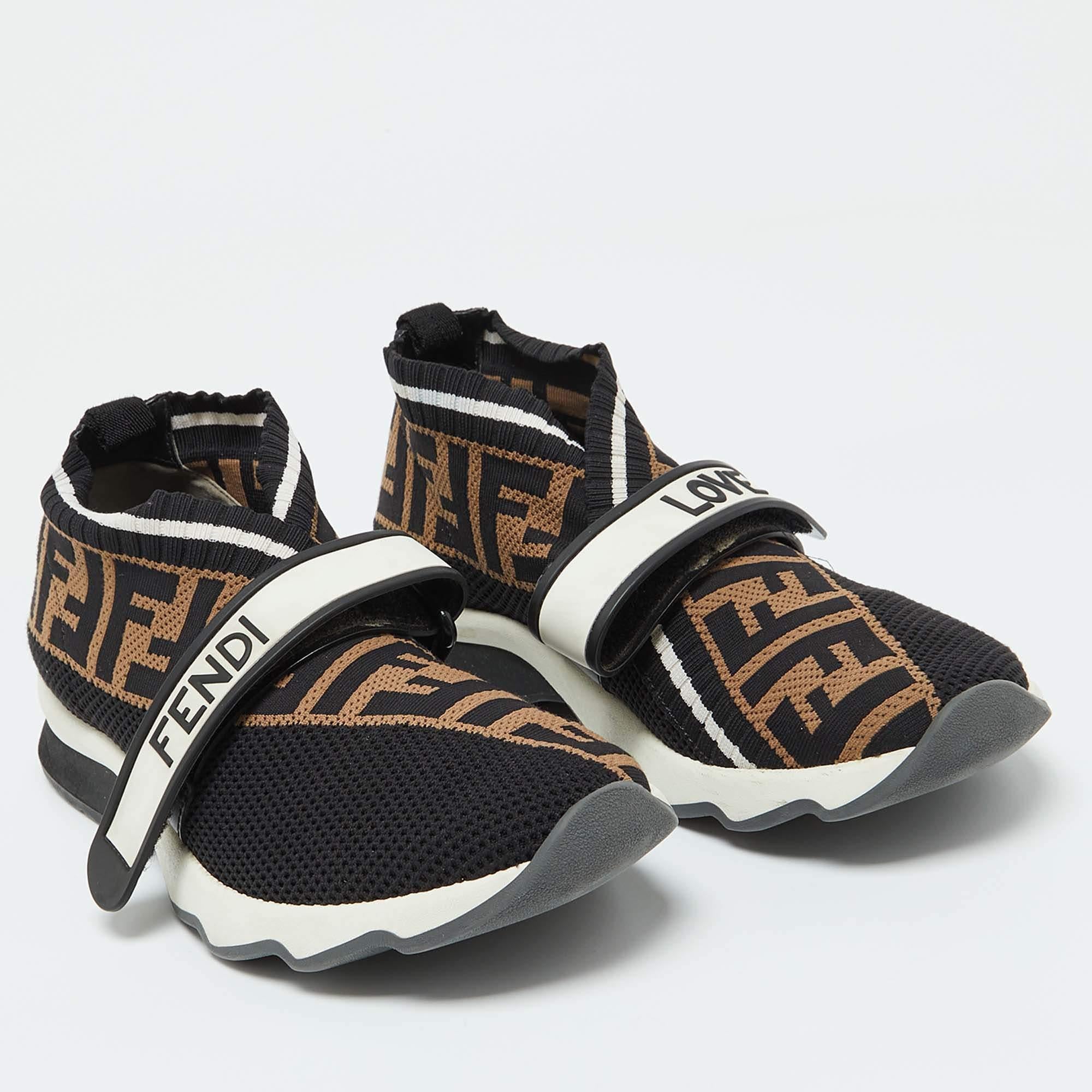 Fendi Schwarz/Braun Zucca Knit Stoff Rockoko Slip On Sneakers Größe 38 Damen im Angebot