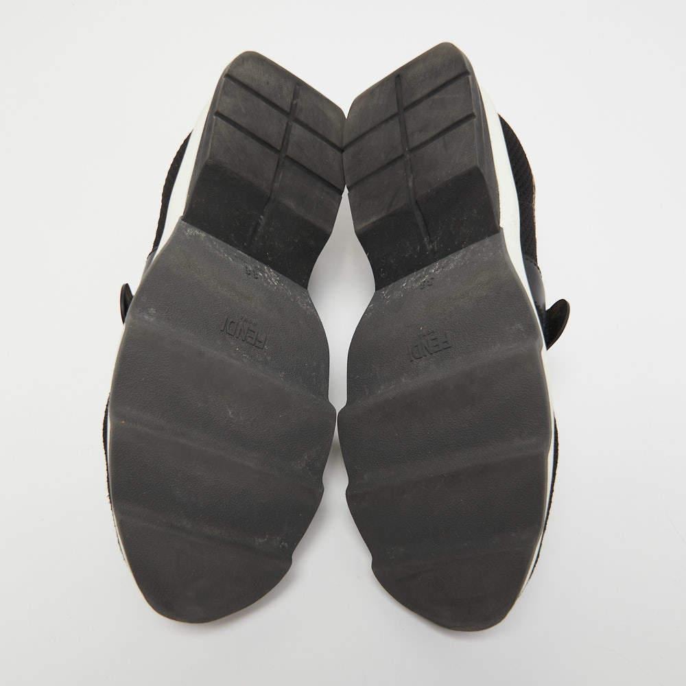 Fendi Black/Brown Zucca Knit Fabric Rockoko Sneakers Size 38 1