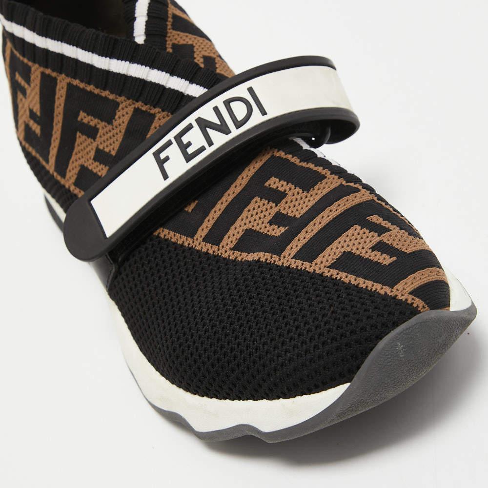 Fendi Black/Brown Zucca Knit Fabric Rockoko Sneakers Size 38 2