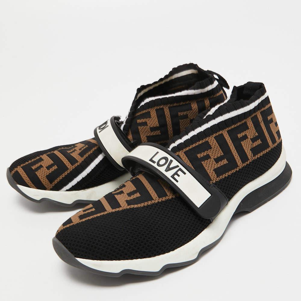 Fendi Black/Brown Zucca Knit Fabric Rockoko Sneakers Size 38 4