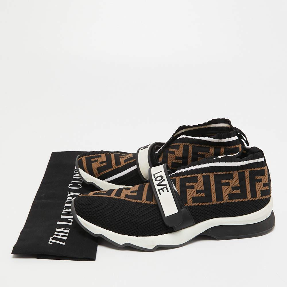 Fendi Black/Brown Zucca Knit Fabric Rockoko Sneakers Size 38 5