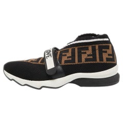 Fendi Black/Brown Zucca Knit Fabric Rockoko Sneakers Size 38