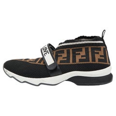 Fendi Black/Brown Zucca Knit Fabric Slip On Sneakers Size 38