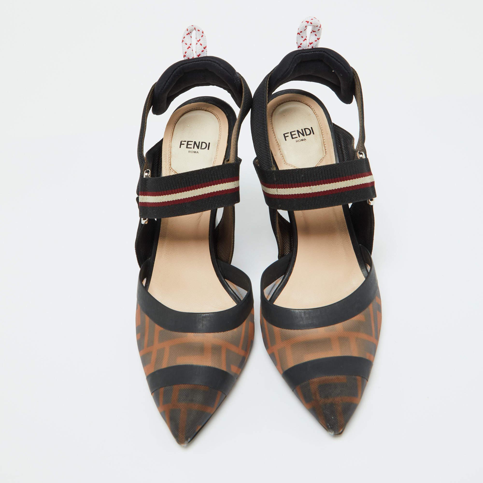 Fendi Bombas Colibri de Malla y Lona Zucca Marrón/Negro Talla 36 en Bastante bueno Estado en Dubai, Al Qouz 2